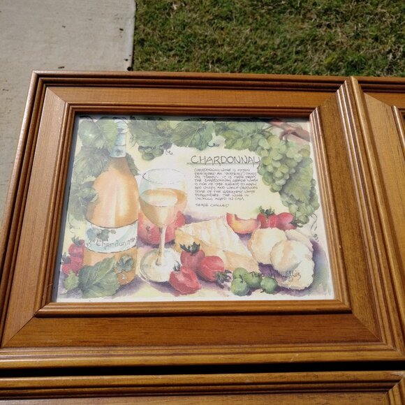 SET OF FIVE WATERCOLOR WINE PRINTS IN STEPPED PINE WOOD FRAMES WITH GLASS - Picture 8 of 16